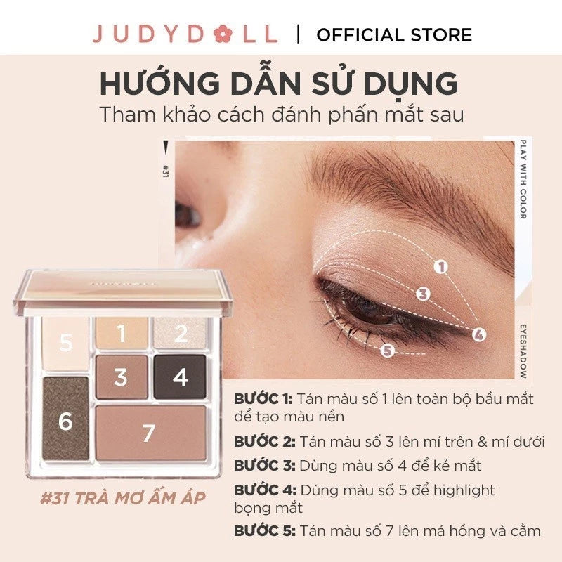 Phấn Mắt 7 Màu JUDYDOLL All-In-One Palette Đa năng Kẻ mắt Má hồng Tạo khối Bắt sáng Mềm mịn Lên màu tốt Dễ tán Có nhũ mắt lấp lánh