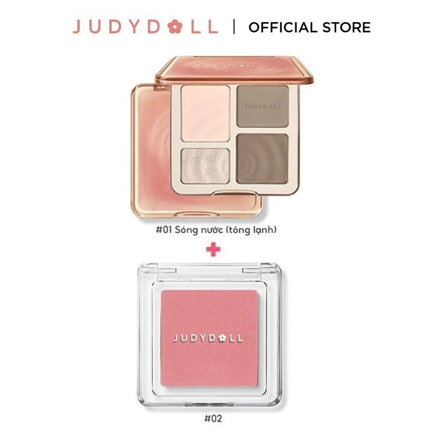 [Combo 2] Bảng Tạo Khối Bắt Sáng Highlight JUDYDOLL 4 Ô Thời Thượng & Phấn Má Hồng Đơn Sắc Tự Nhiên Đa Năng