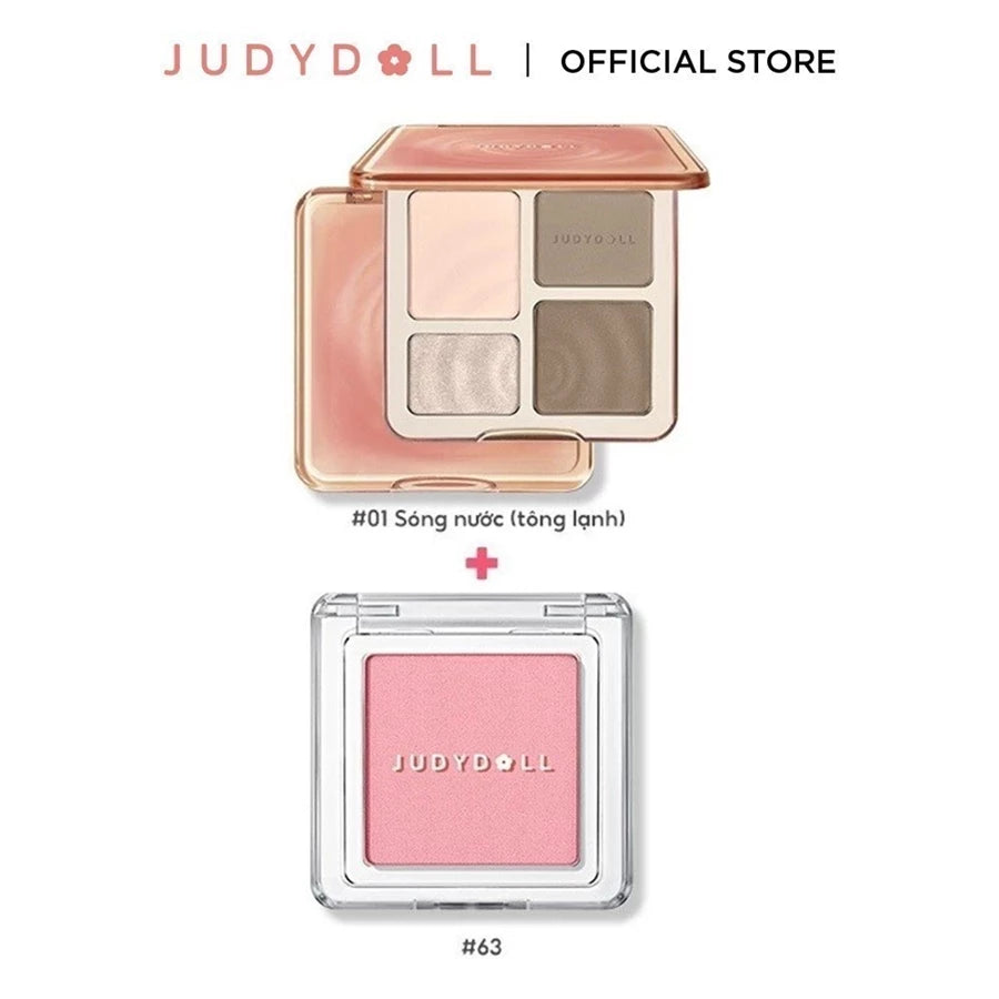 [Combo 2] Bảng Tạo Khối Bắt Sáng Highlight JUDYDOLL 4 Ô Thời Thượng & Phấn Má Hồng Đơn Sắc Tự Nhiên Đa Năng