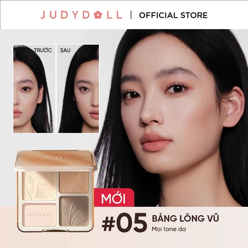 Bảng Phấn Tạo Khối Bắt Sáng 4 Ô JUDYDOLL Highlight & Contour Palette Mỏng Mịn Dễ tán Chuẩn màu 3D Lâu trôi 9g