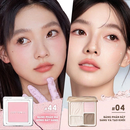 [Combo 2] Bảng Tạo Khối Bắt Sáng Highlight JUDYDOLL 4 Ô Thời Thượng & Phấn Má Hồng Đơn Sắc Tự Nhiên Đa Năng