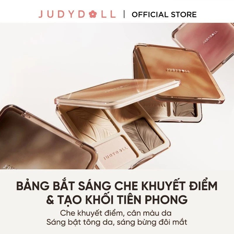 Bảng Phấn Tạo Khối Bắt Sáng 4 Ô JUDYDOLL Highlight & Contour Palette Mỏng Mịn Dễ tán Chuẩn màu 3D Lâu trôi 9g