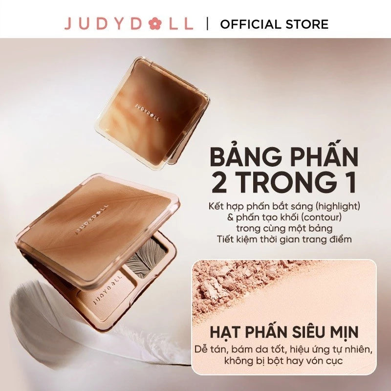 Bảng Phấn Tạo Khối Bắt Sáng 4 Ô JUDYDOLL Highlight & Contour Palette Mỏng Mịn Dễ tán Chuẩn màu 3D Lâu trôi 9g