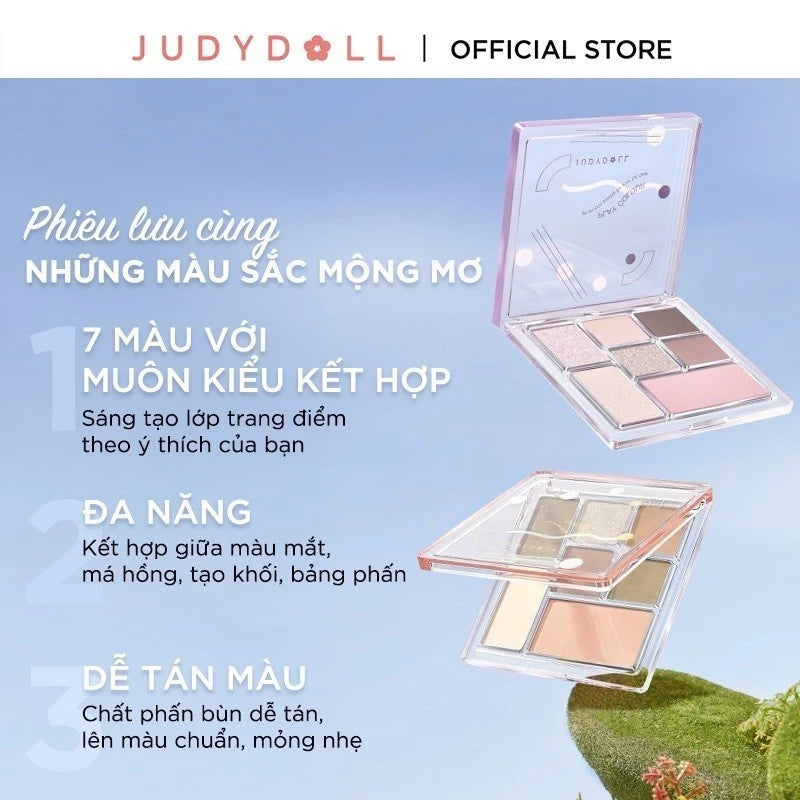 Phấn Mắt 7 Màu JUDYDOLL All-In-One Palette Đa năng Kẻ mắt Má hồng Tạo khối Bắt sáng Mềm mịn Lên màu tốt Dễ tán Có nhũ mắt lấp lánh