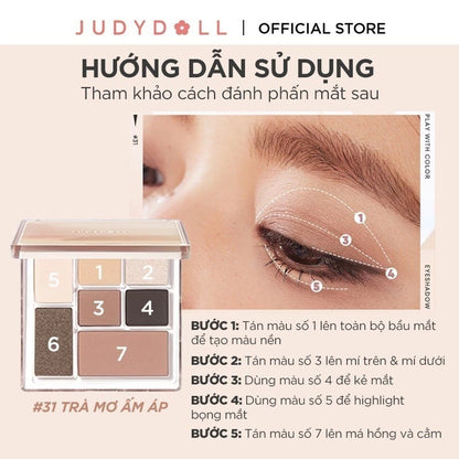 Phấn Mắt 7 Màu JUDYDOLL All-In-One Palette Đa năng Kẻ mắt Má hồng Tạo khối Bắt sáng Mềm mịn Lên màu tốt Dễ tán Có nhũ mắt lấp lánh