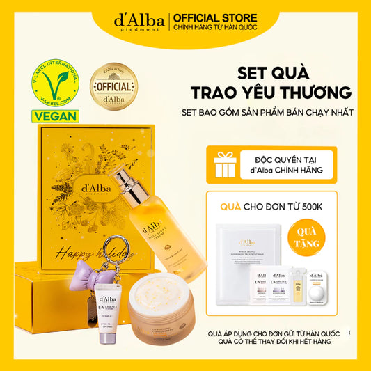 [d'Alba Official] Set quà trao yêu thương (serum dạng xịt 100ml, kem viên nang dưỡng trắng 55g, móc khóa kem chống nắng tím 5ml)