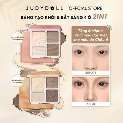 [Combo 2] Bảng Tạo Khối Bắt Sáng Highlight JUDYDOLL 4 Ô Thời Thượng & Phấn Má Hồng Đơn Sắc Tự Nhiên Đa Năng