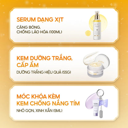 [d'Alba Official] Set quà trao yêu thương (serum dạng xịt 100ml, kem viên nang dưỡng trắng 55g, móc khóa kem chống nắng tím 5ml)