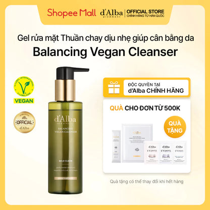 [d'Alba Official] Gel rửa mặt Thuần chay dịu nhẹ giúp cân bằng da Balancing Vegan Cleanser 200ml