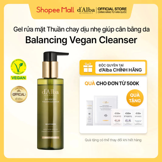 [d'Alba Official] Gel rửa mặt Thuần chay dịu nhẹ giúp cân bằng da Balancing Vegan Cleanser 200ml