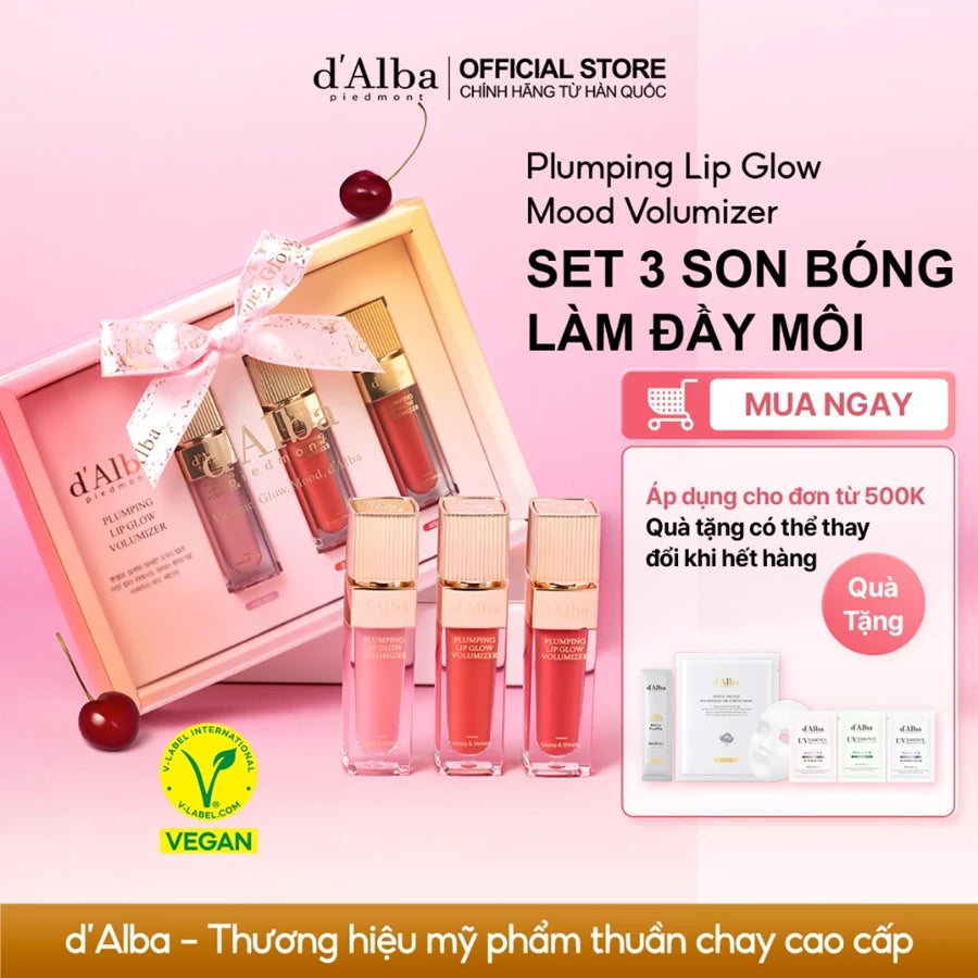 [d'Alba Official] Set 3 son bóng làm đầy môi Plumping Lip Glow Volumizer 5ml