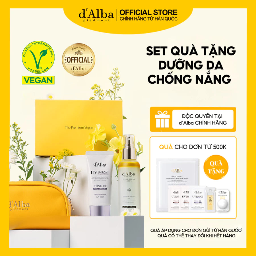 [d'Alba Official] Set Quà Hè – Dưỡng Da & Chống Nắng Toàn Diện (First Spray Serum 100ml, Kem chống nắng tông màu tím 50ml, Quà....