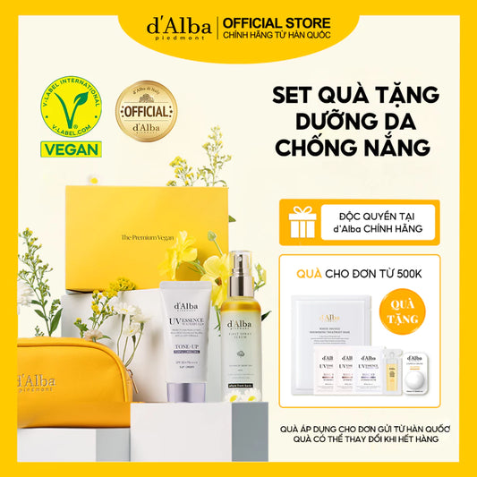 [d'Alba Official] Set Quà Hè – Dưỡng Da & Chống Nắng Toàn Diện (First Spray Serum 100ml, Kem chống nắng tông màu tím 50ml, Quà....