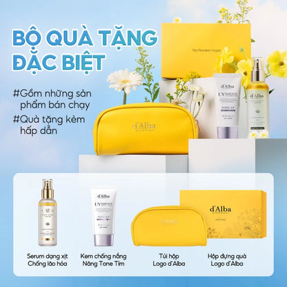 [d'Alba Official] Set Quà Hè – Dưỡng Da & Chống Nắng Toàn Diện (First Spray Serum 100ml, Kem chống nắng tông màu tím 50ml, Quà....