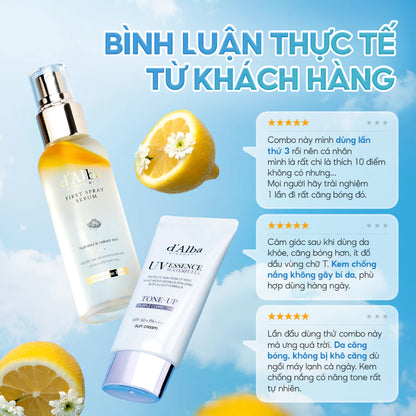 [d'Alba Official] Set Quà Hè – Dưỡng Da & Chống Nắng Toàn Diện (First Spray Serum 100ml, Kem chống nắng tông màu tím 50ml, Quà....