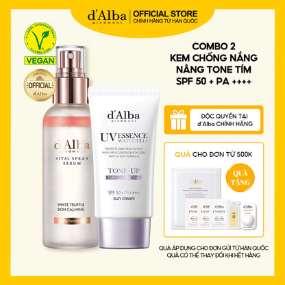 [d'Alba Official] Combo Chăm sóc và bảo vệ da (Serum dạng xịt làm dịu và cấp ẩm 100ml, Kem chống nắng tông màu tím 50ml)