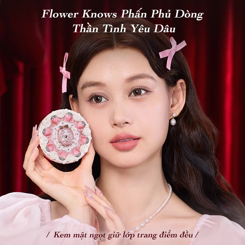Phấn Phủ Nén Flower Knows Strawberry Cupid Bộ Sưu Tập Thiết Lập, Che Khuyết Điểm & Hoàn Thiện Lấy Nét Mềm 9,5g