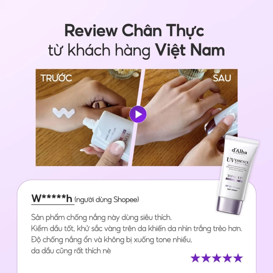 [d'Alba Official] Kem chống nắng nâng tone Tím d'Alba White Truffle Tone Up Sunscreen (Purple) 50ml