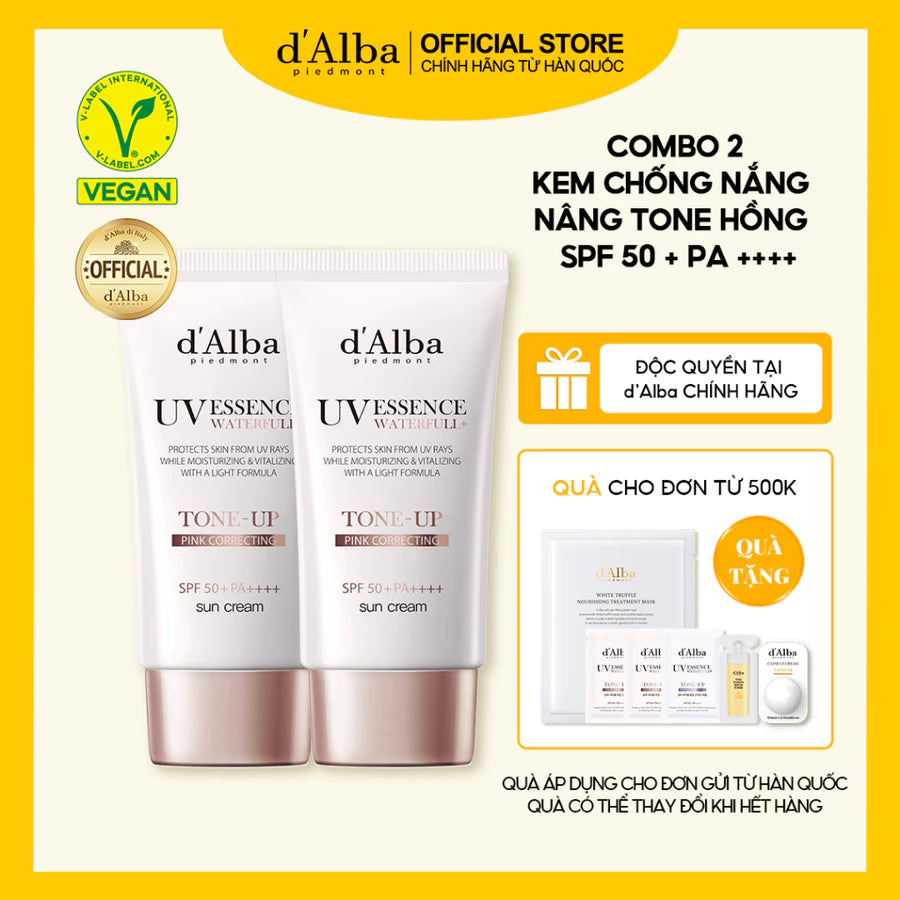 [d'Alba Official] Combo 2 Kem chống nắng nâng tông da Waterfull Tone-up Sun Cream SPF 50+ 50ml