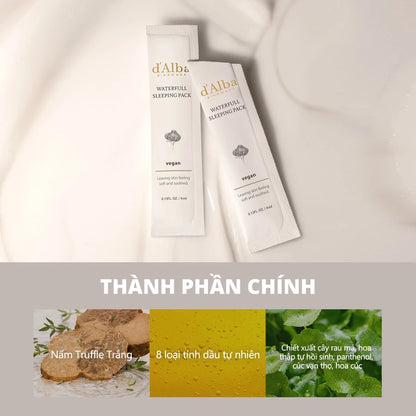 [d'Alba Official] Mặt nạ ngủ cấp nước sáng da hộp 12 gói Waterfull Vegan Sleeping Pack
